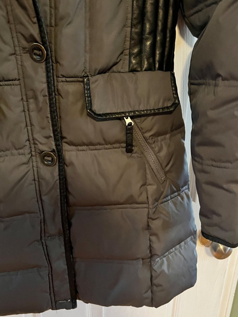 Oxygen Collections Montreal Down Puffer Jacket Gray Leather Accent Medium - Picture 4 of 11